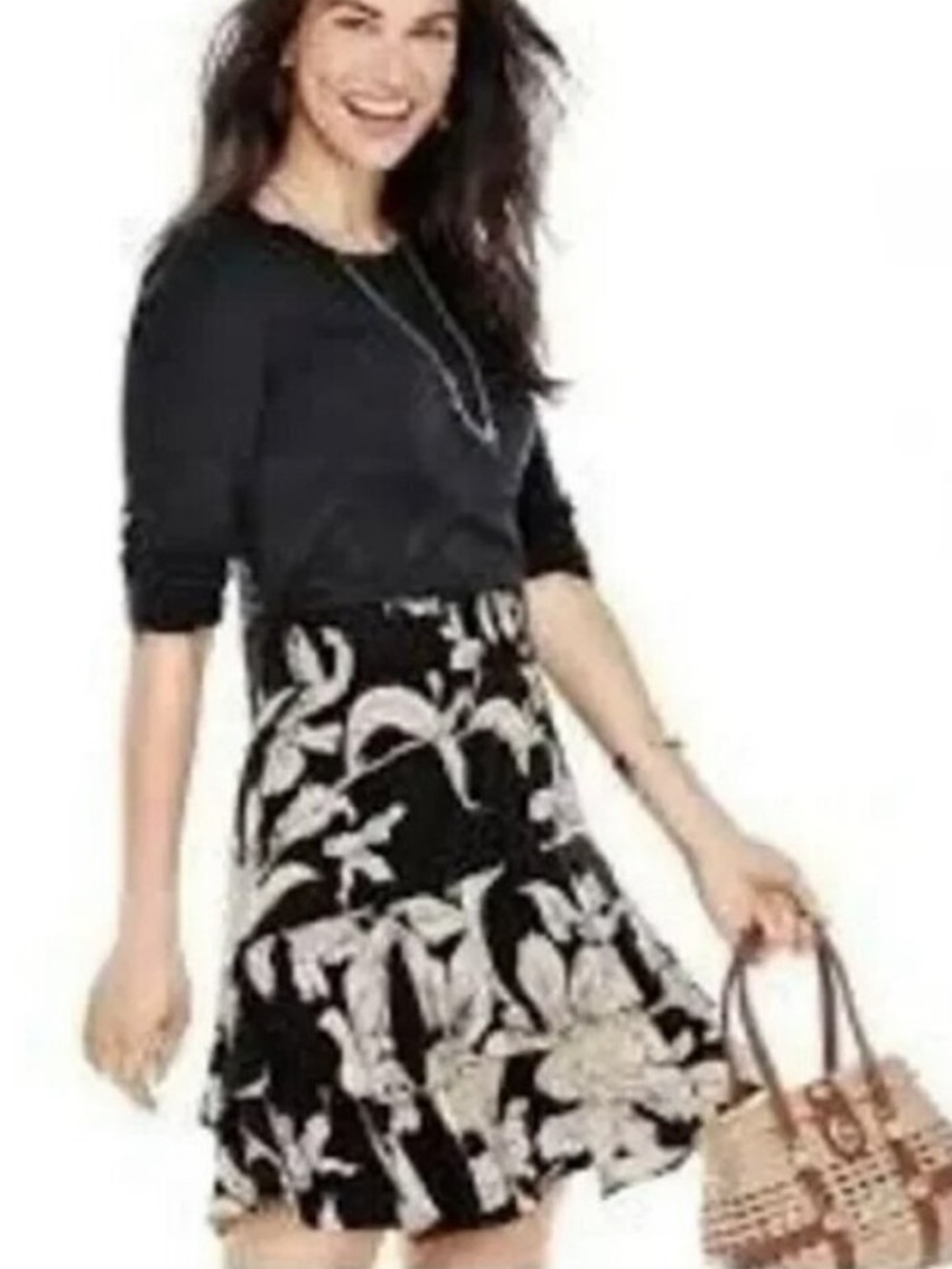 Cabi 5053 Isabel Black Cream‎ Floral Smocked Tiered Ruffle Mini Skirt Women's M